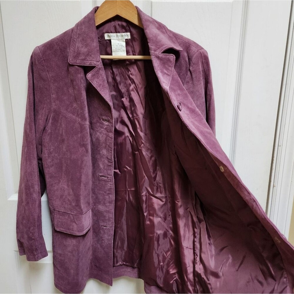 Jessica Holbrook Purple Suede Leather Button Jacket Blazer Women S Lined Pockets - Picture 6 of 8